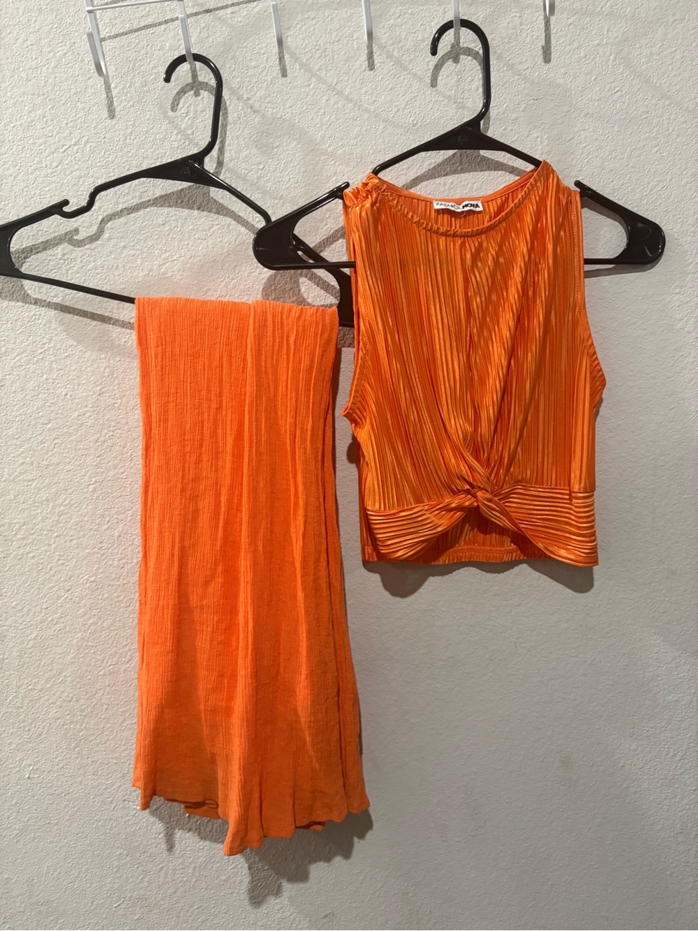 Fashion nova Bright Orange Pleated Crop Top and Matching Skirt Set